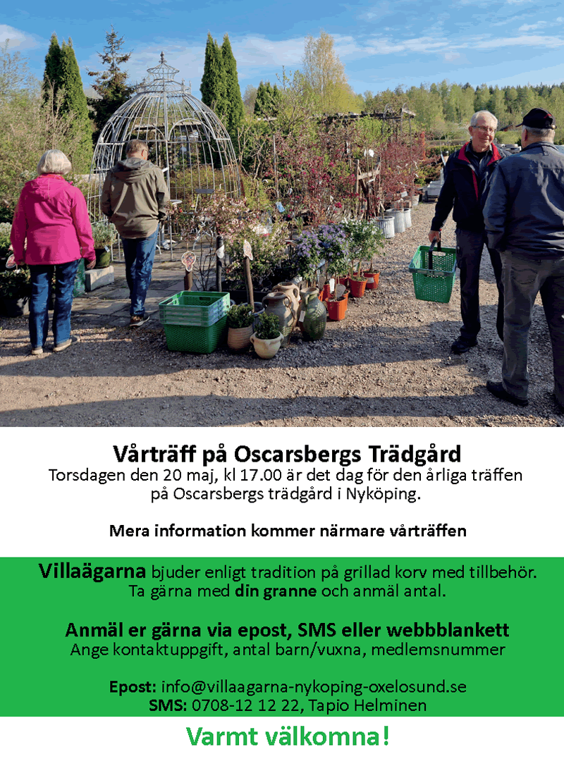 Oscarsbergsträdgård Agenda 20maj 800p 2026