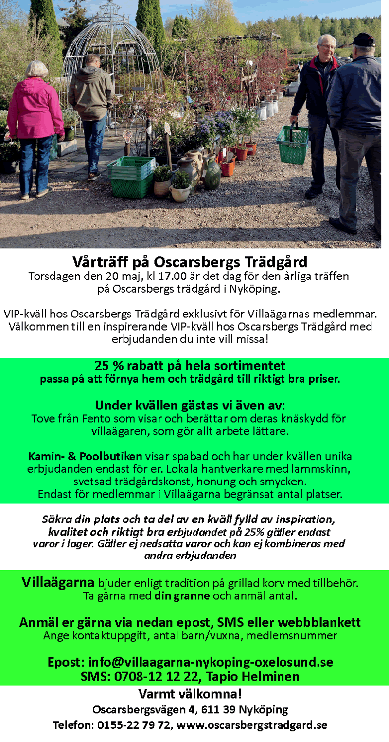 Oscarsbergsträdgård Agenda 20maj 800p 2026