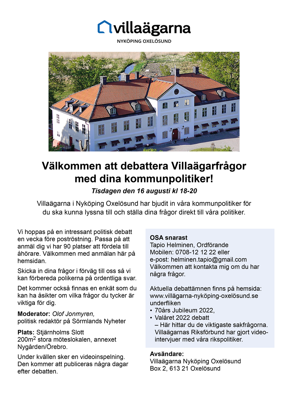 Villaägarna Politikerdebatt Tisdagen den 16 Augusti 600p v20220621